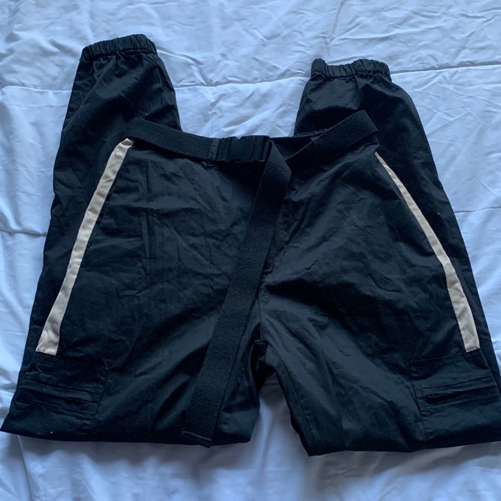 black and beige cargo pants